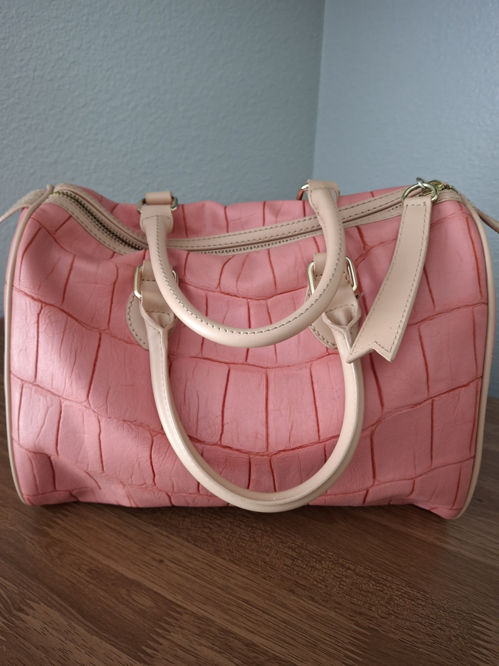 Kate Landry Pink Croc-Embossed Structured Satchel Bag - Picture 4 of 8